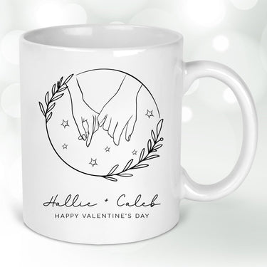 Customised Couple's Mug - Valentine's Day - Intertwined Hands Design - DENMARY